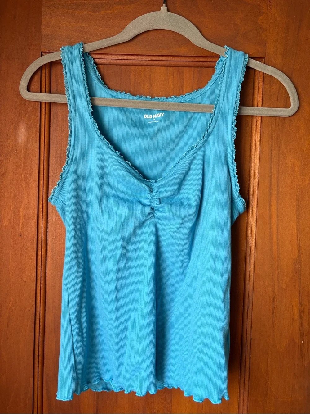 Old Navy Blue Ribbed Tank with Ruched Front - Picture 1 of 3